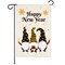 G128 Garden Flag Happy New Year Three Celebrating Gnomes 12"x18" Burlap Fabric